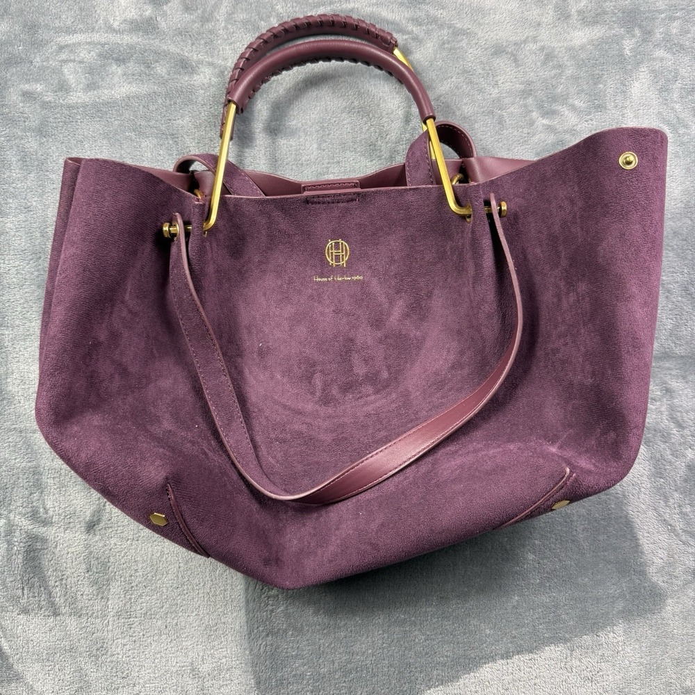 House of Harlow 1960 Nicole Richie Purple Suede Leather Tote Purse Bag